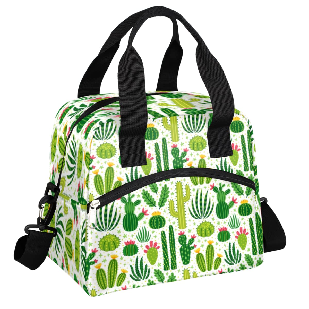 KOBLEN Green Cactus Insulated Lunch Bag for Women Men Reusable Lunch Box Cooler Tote Shoulder Bag Lunch Container for Adult Office Work Picnic Travel