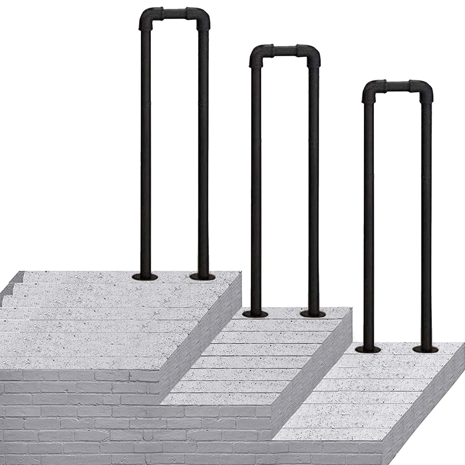 KHLMSRXJ Stair Handrails, Transitional Handrail Fits 1 Step Matte Black Handrail Picket for Outdoor Steps and Indoor Stairs - U-Type Stair Railings for Porch Garden/65Cm(2.1Ft)