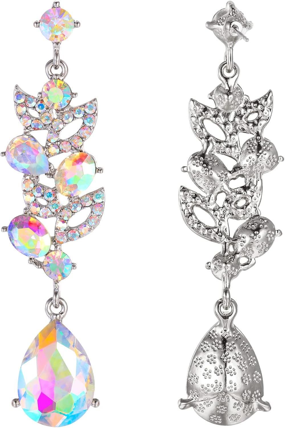 EVER FAITH Wedding Marquise Crystal Dangle Earring for Bridal, Cluster Leaf Art Deco Chandelier Pierced Earrings for Women - Image 5