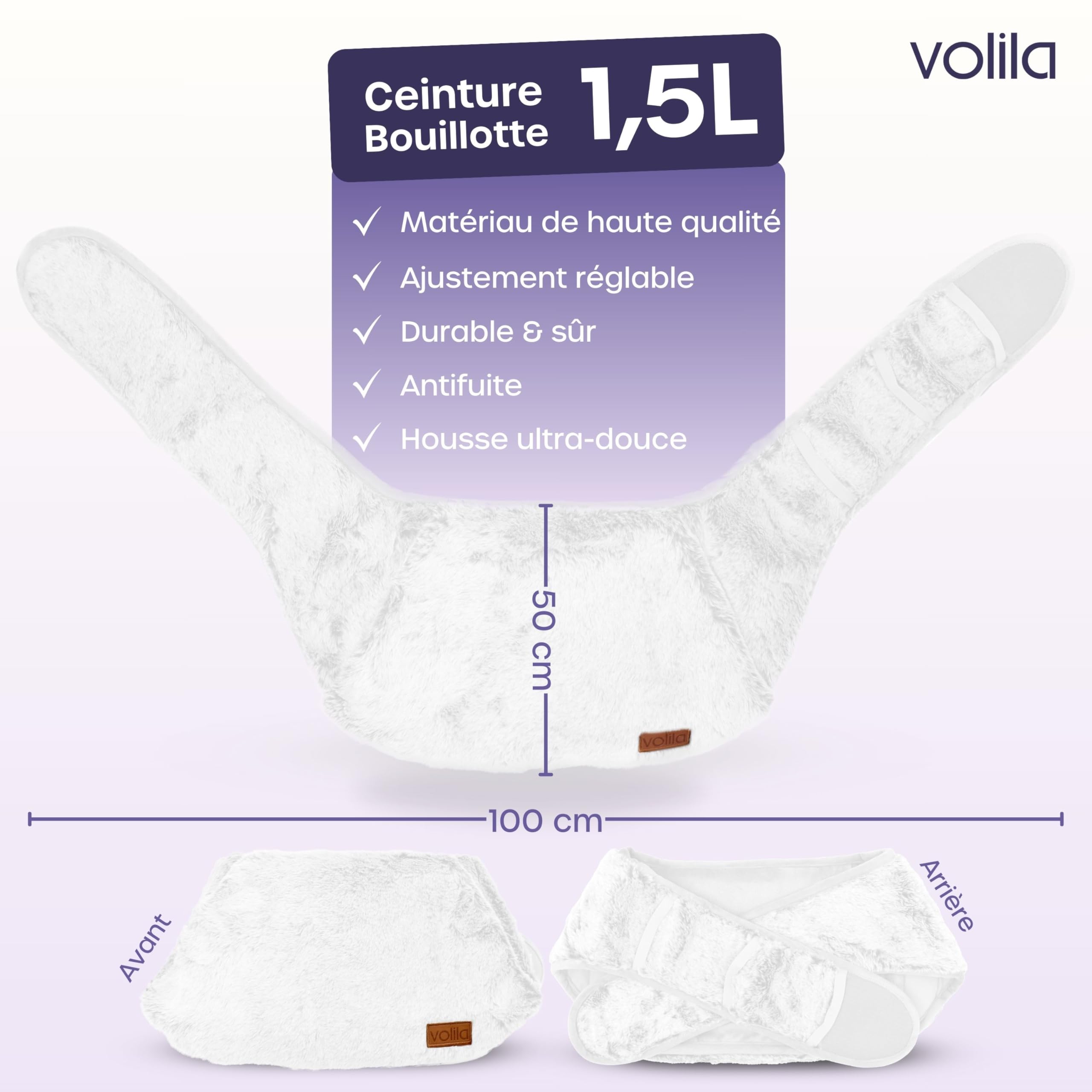 Bouillotte Ceinture d'Eau Chaude - 1,5L Ceinture Bouillotte de Luxe, Douce et Portable pour Soulager les Douleurs Menstruelles (Blanc)
