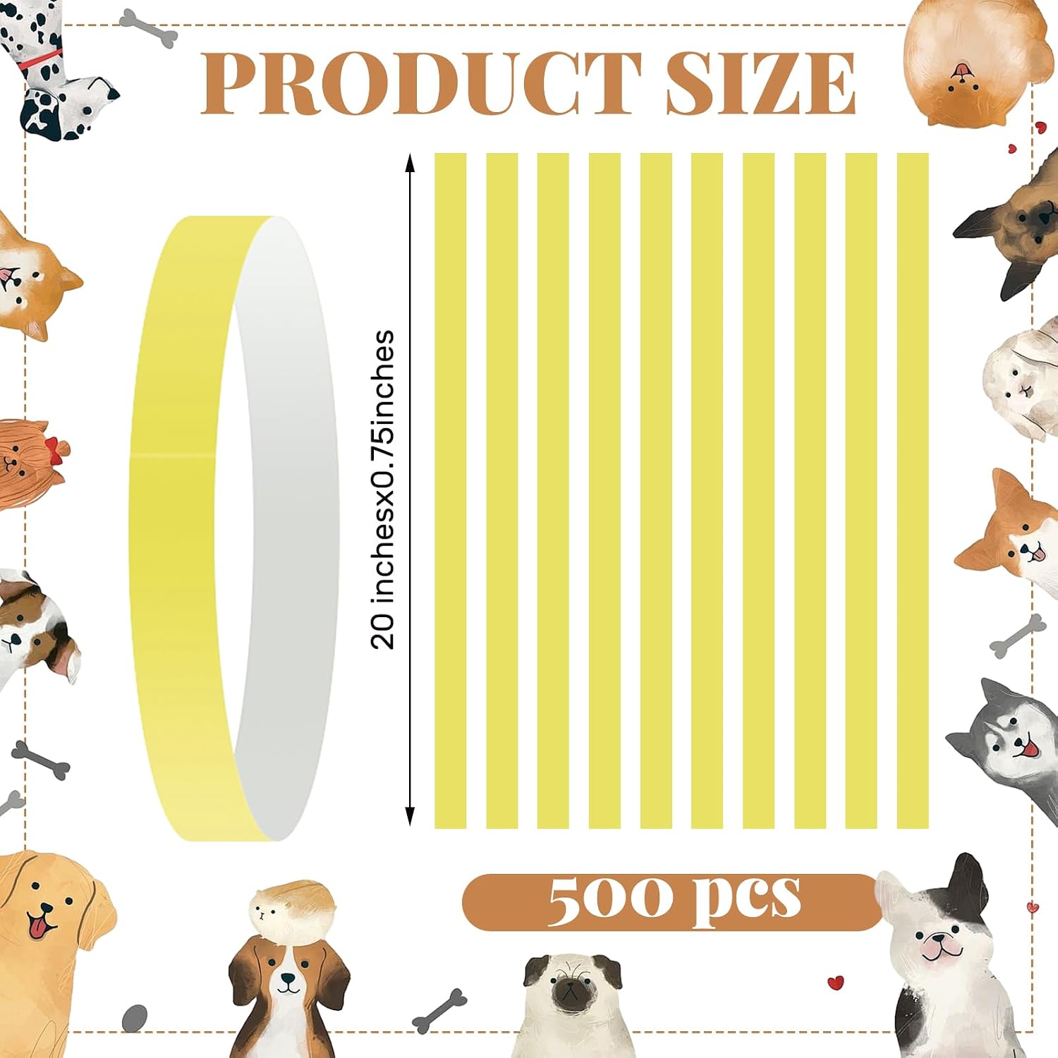 500 Count 20inch Adjustable Paper Dog Collars with Tear Resistant Waterproof Whelping Collars Paper Puppy ID Bands Adhesive Pet Identification Tags for Newborn Dog Cat Hospitals(Yellow)