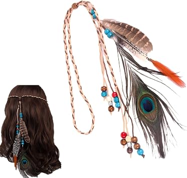 Bohemian Peacock Feather Headband with Tassels - Indian Ethnic Hippie Hair Accessory for Women, Festival Wedding Hairpiece Natural Feathers, Handmade Design