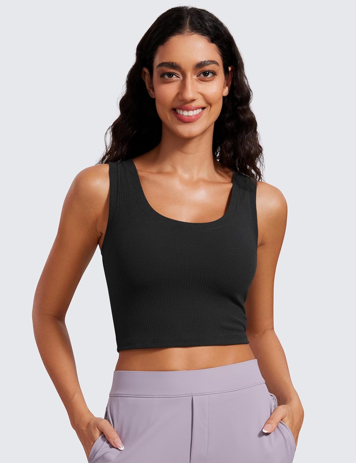 CRZ YOGA Ribbed Crop Fitted Tank Tops for Women Low U-Back Scoop Neck Casual Cropped Sleeveless Workout Yoga Shirt - Image 2