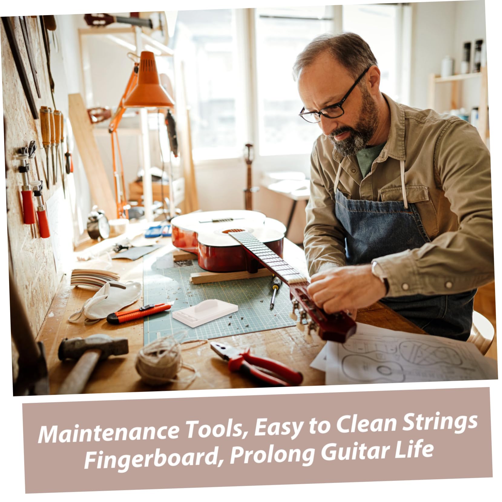 Healifty String Grinder Guitar Tool Electric Guitar Cleaning Kit Guitar Fret Cleaner Guitar Care Kit Guitar Cleaner Guitar Maintenance Kit Guitar Cleaning Cloth Guitar Cloth White Plastic