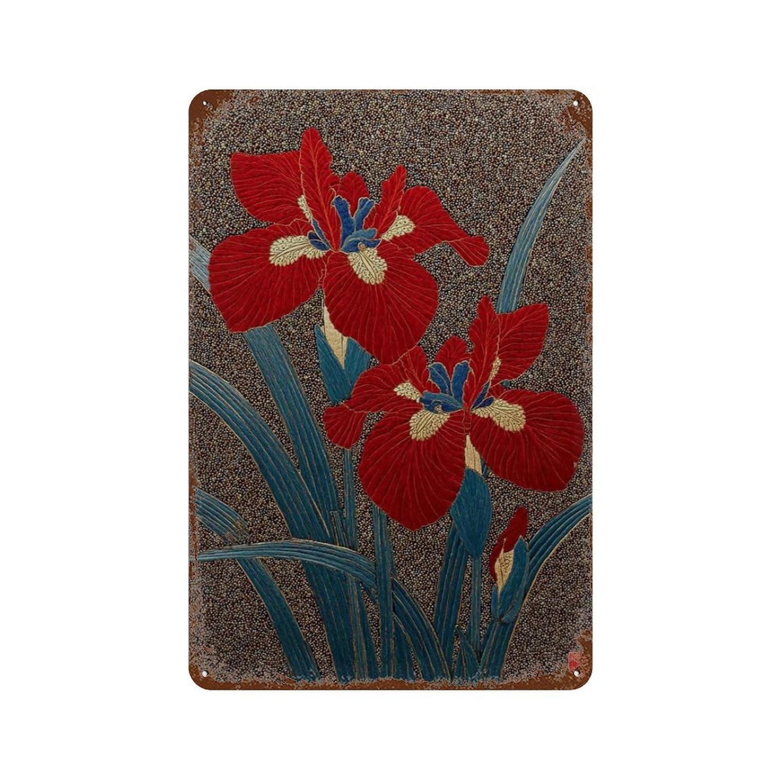 xiaoxiaoshen Japanese Red Iris Floral Elegant Botanical Wall Decor Art Metal Tin Poster Modern Home Decor Art Home Bar Shop Decorations Vintage Sign 30x20cm