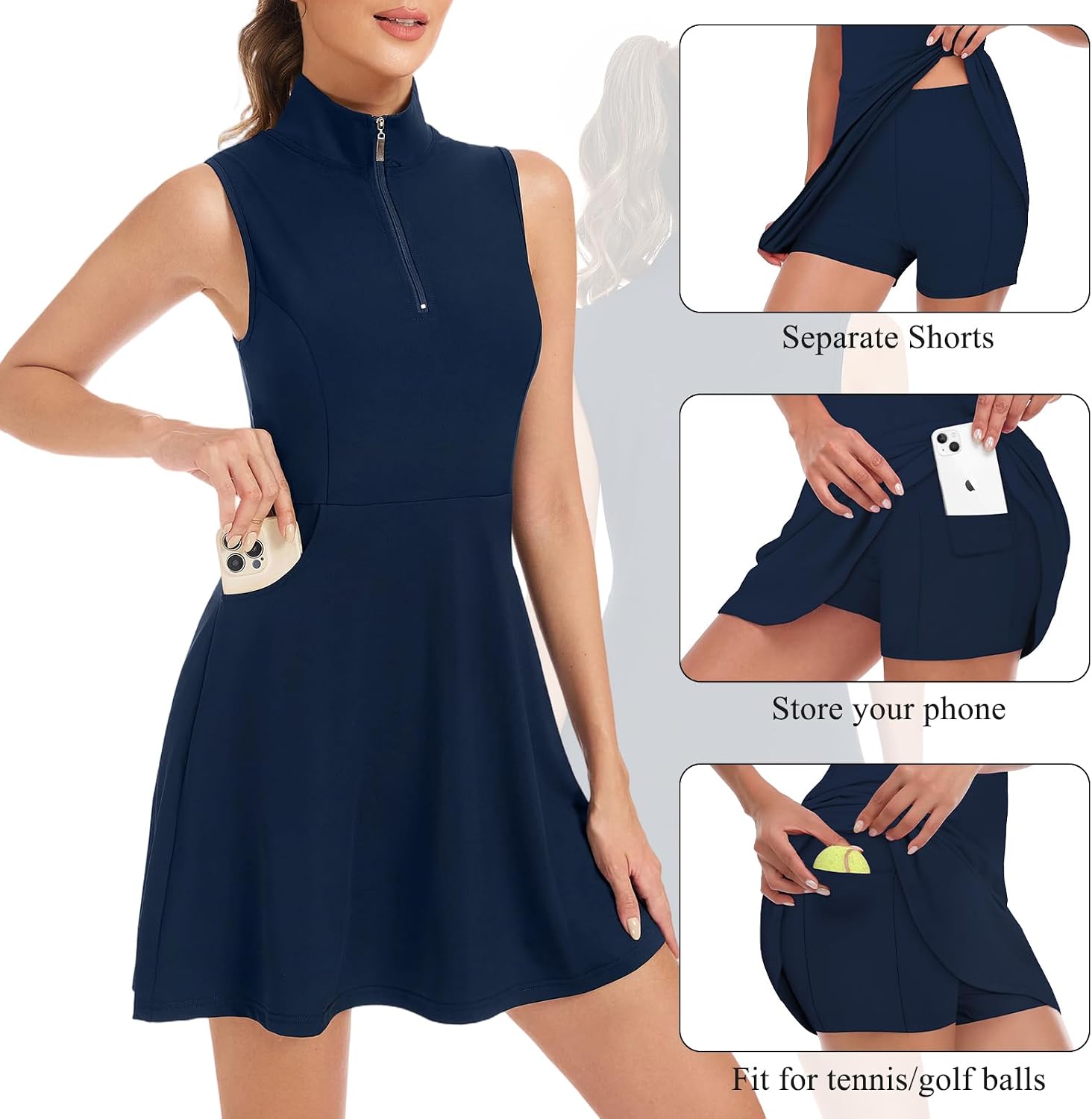 Misyula Style Womens Golf Tennis Dress with Shorts Pockets Sleeveless Zip Up Quick Dry Sports Athletic Dress