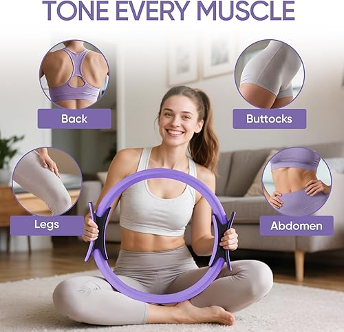 Miniatura 4 de Home Pilates Ring and Ball Set for Women with 5 Resistance Bands 13 inch Magic Circle Workout Essentials Starter Kit for Beginners, Full Body Toning