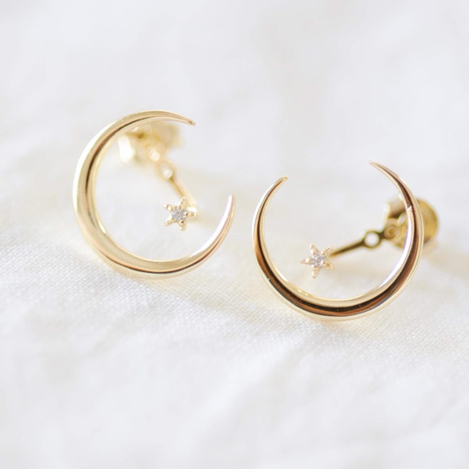 Moon and Star Ear Jackets Sterling Silver with Gold Finish - Image 2
