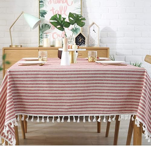 Miniatura 3 de Sandweek Mantel con borlas de algodón y lino, a prueba de polvo, para decoración de mesa de cocina y comedor (rectangularoblongo, 55 x 70 pulgadas,
