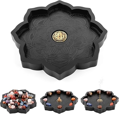 Bandeja de cristal Lotus, quemador de incienso de madera para palo/cono, soporte para exhibición de piedras preciosas, organizador para rocas,