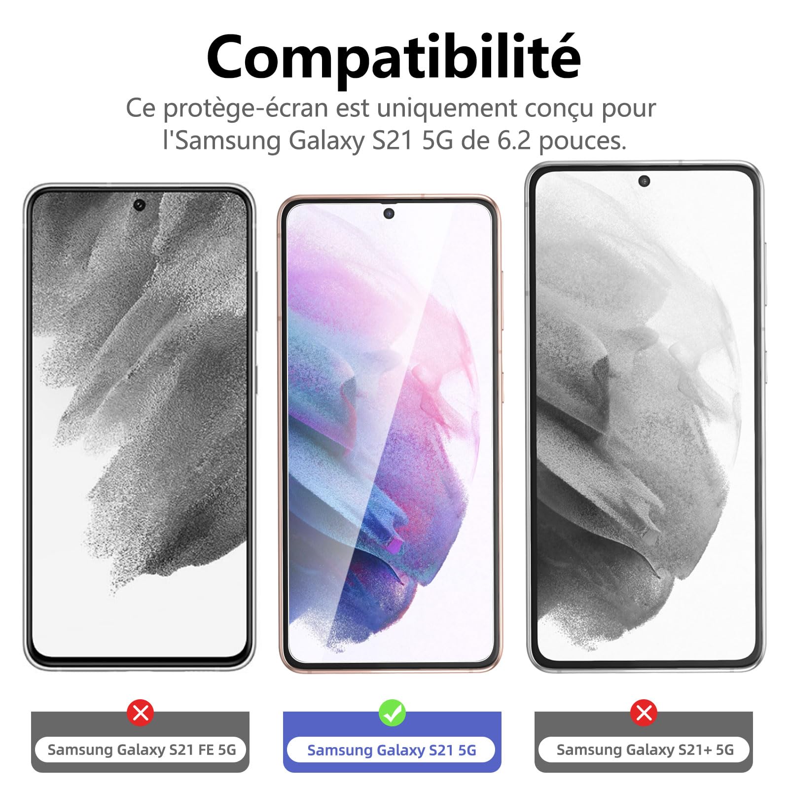 NEW'C 3 sztuki Szkło dla Samsung Galaxy S21 5G (6.2 Cala) Hartowane i Folia Ochronna Ochraniacz Ekranu - Bez pęcherzyków powietrza, odporność na zarysowania