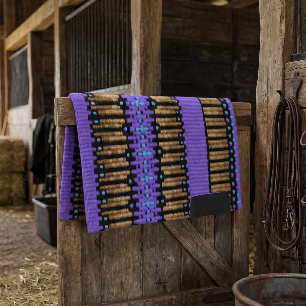 Western Show Saddle Pad/Blanket for Horses - Handmade Wool Saddle Blanket with New Zealand Design, Thick, Durable & Comfortable for Horse Riding (34” L x 42” W x 1) M47