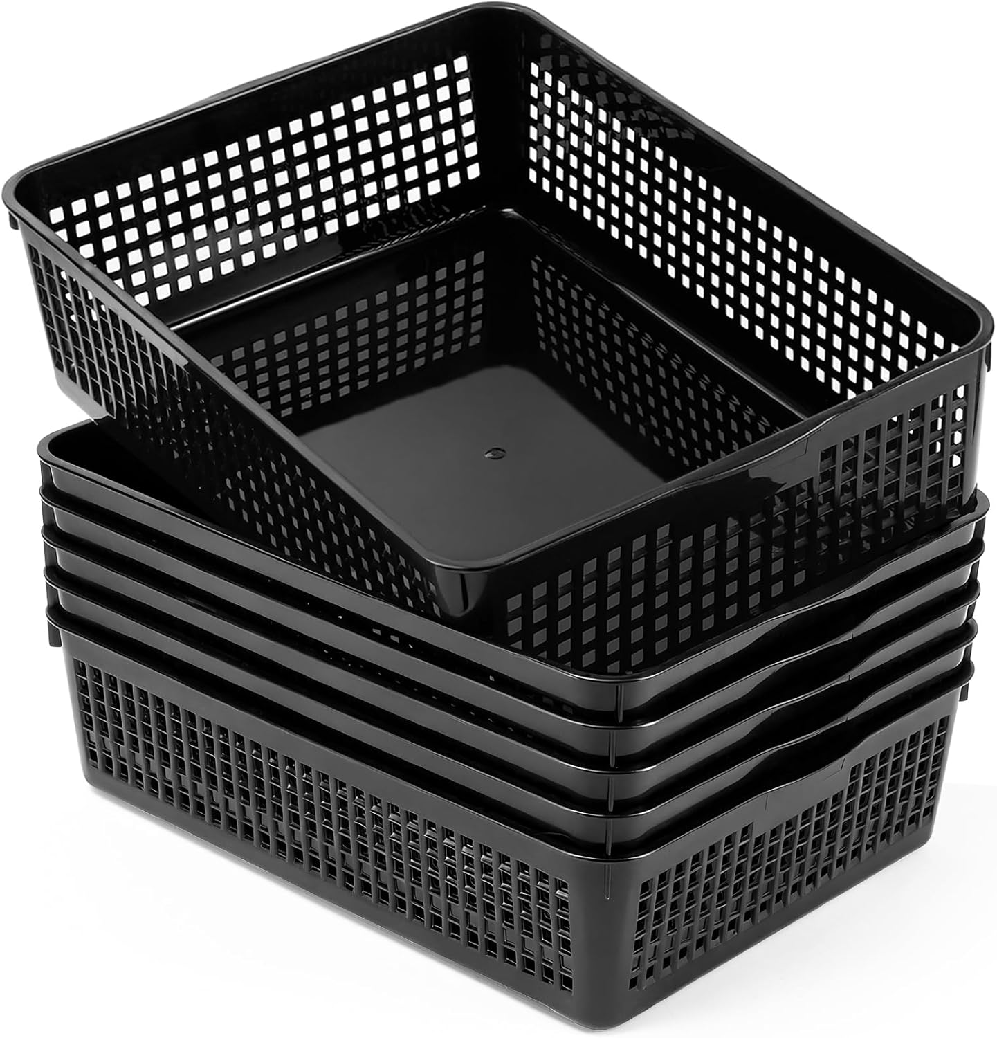6 Pack Turn in Trays Classroom, A4 Size Plastic Paper Storage Tray, Paper Trays for Classroom, Plastic Storage Baskets for Library, Drawers, Home, Office, Bathroom, Kitchen(Black)