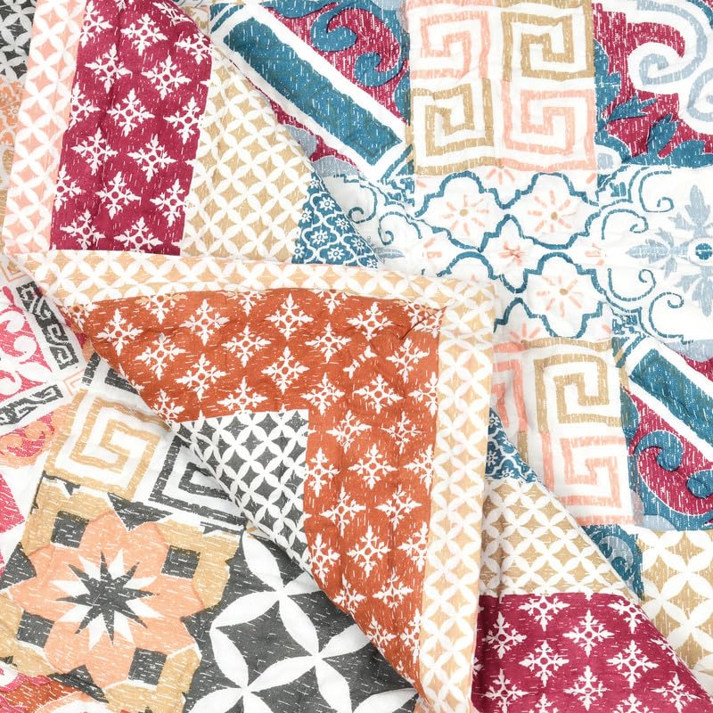 Image of BLOCKS OF INDIA Hand Block Printed Cotton King Size Quilt /Rajai (90 Inch X 108 Inch RED CHOKDI) Skin Friendly, 300 TC