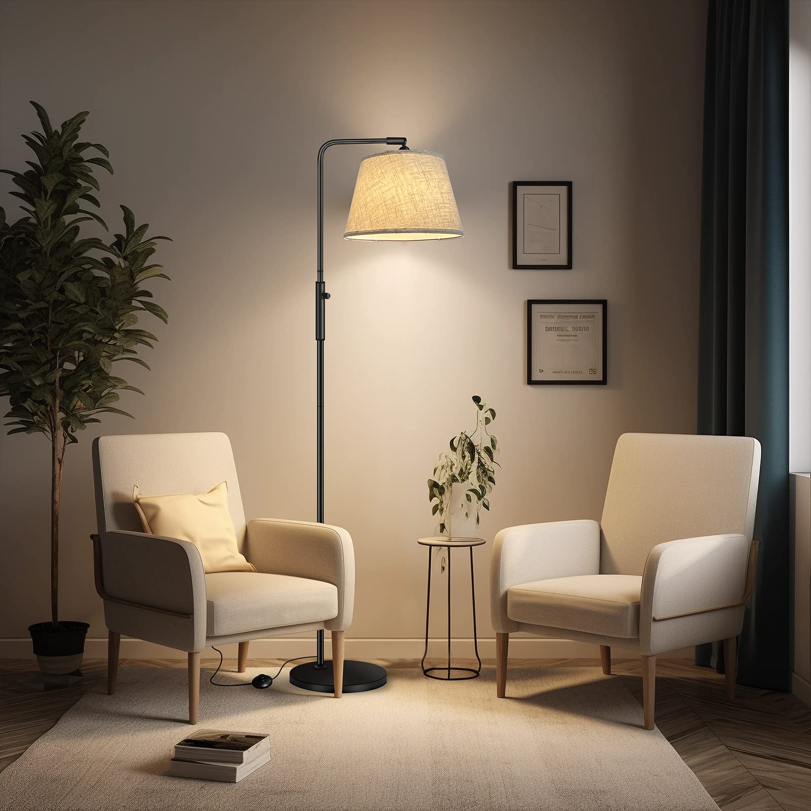 Lámpara de Pie para Salón - 3 Temperaturas de Color & Brillo Ajustable (3000K-6500K, dimmable), moderna con ángulo de luz regulable, interruptor de pie, lámpara de lectura de 170 cm de alt