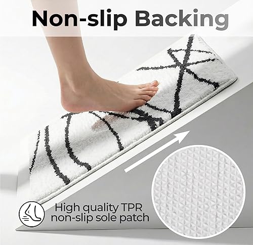 Miniatura 5 de TITITEX Tapete de baño de lujo blanco y negro con líneas curvas, 16x24 pulgadas. Tapetes de baño hechos de microfibra extra suave y absorbente.