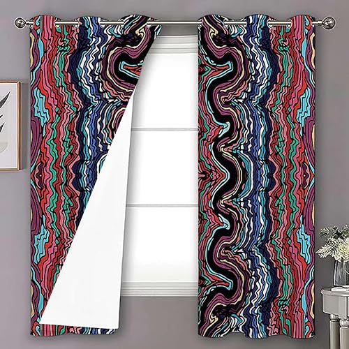 Cortinas abstractas con aislamiento térmico y ojales para ventana para sala de estar, patrón colorido, rayas modernas, 2 paneles de 53 pulgadas de