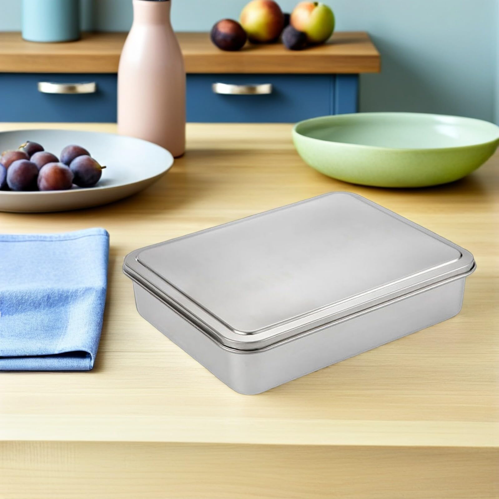 Molde para Pasteles Rectangular de Acero Inoxidable con Tapa Antiadherente Tamaño 335X285X6 CM Adecuado para Hornear Tiramisú y Conservar Postres Molde de Repostería