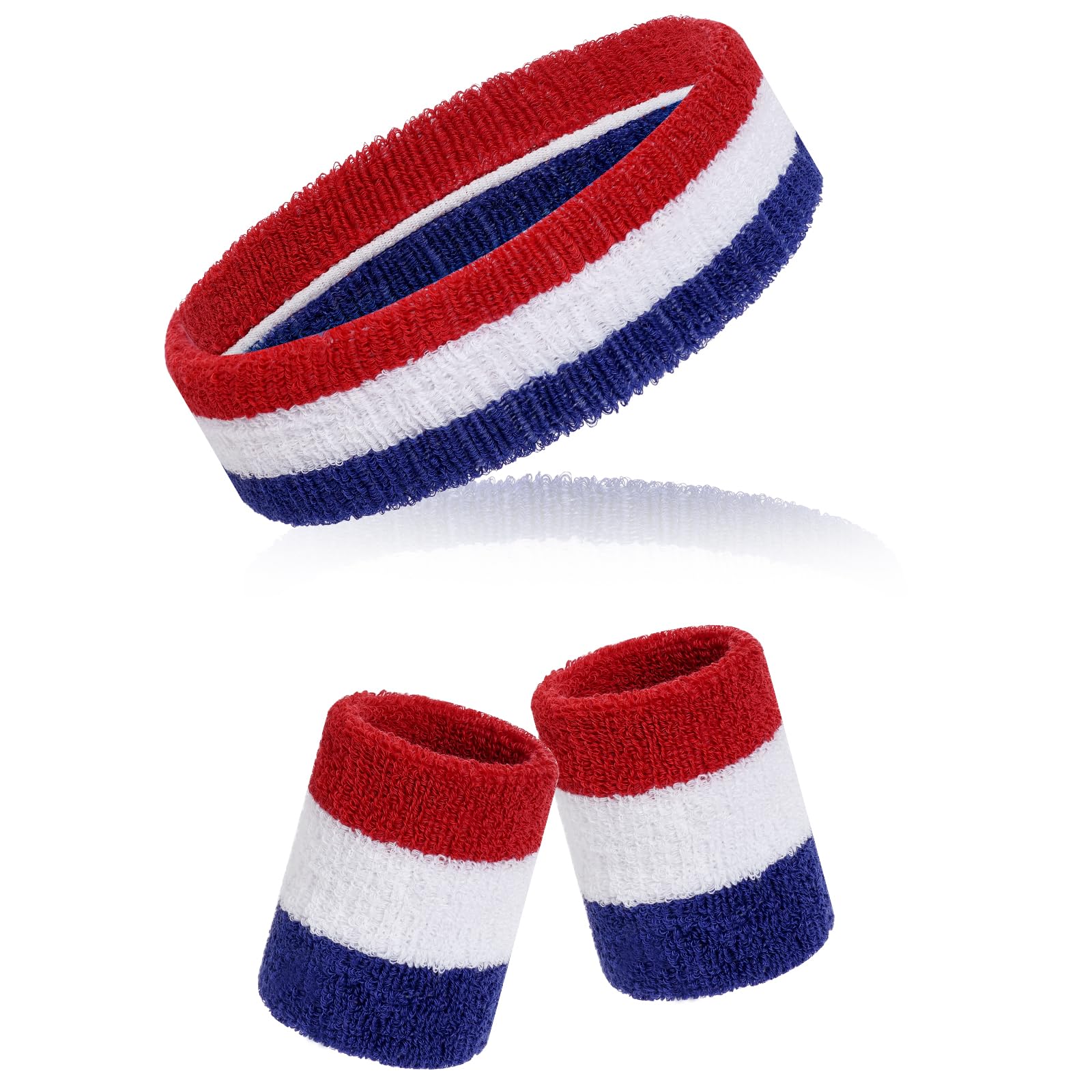 Sucrain 3 Pieces Sweatbands Set, 1 Pieces Sports Headband and 2 Pieces Wristbands, Wicking Sweat Head Band for Men Women Outfit Sport