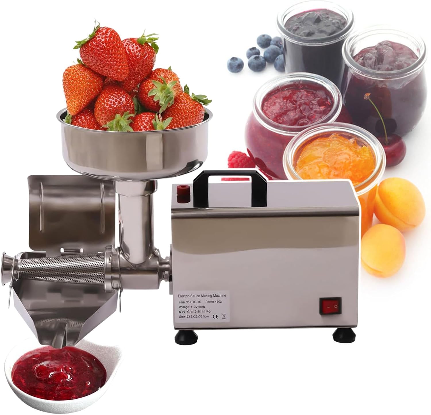 Electric Tomato Strainer,Commercial Tomato Milling Machine,Stainless Steel Food Press for Tomato Strawberry and Blueberry Sauce,220V,110V