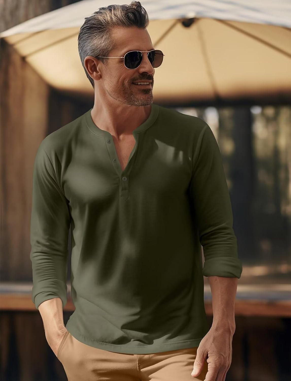 Zengjo Mens Henley Shirts Long Sleeve Casual 3 Button T-Shirts Cotton Blended Tee - Image 3