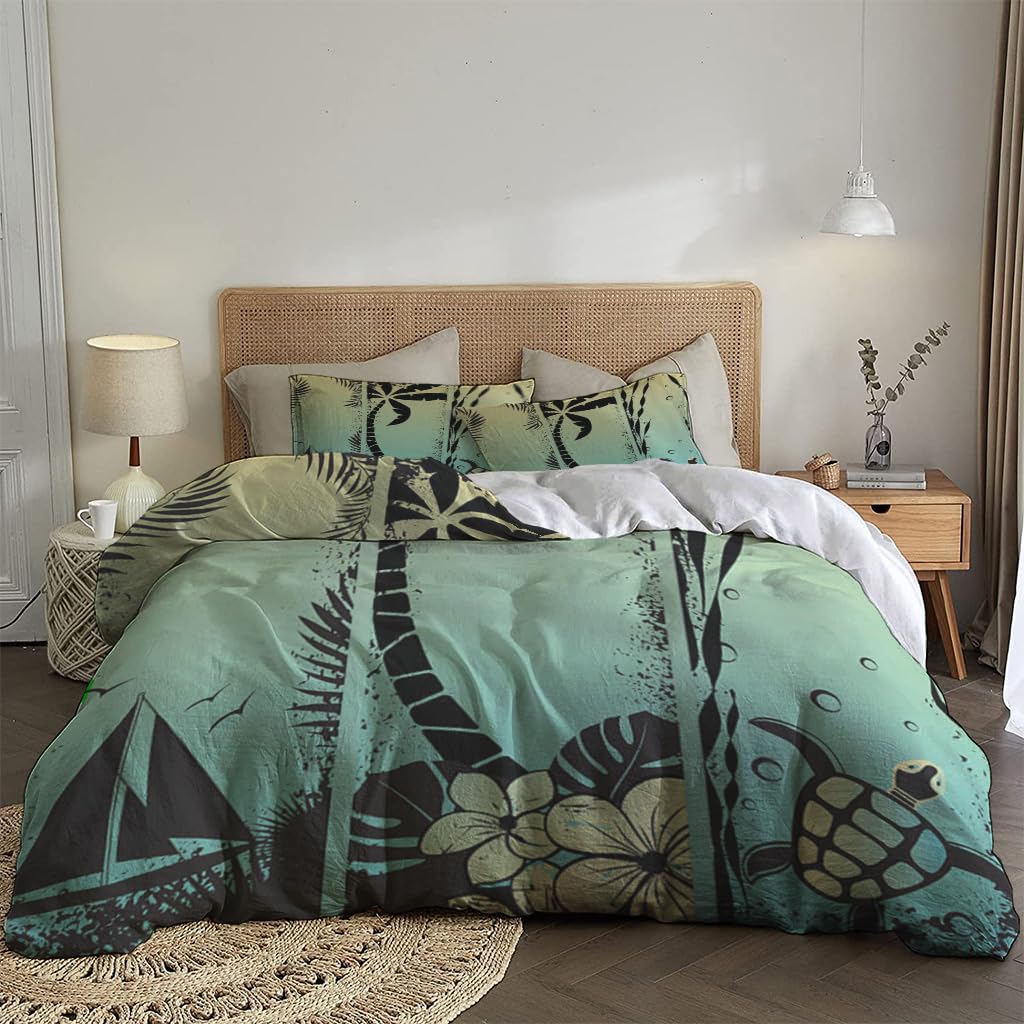 NIBAINLO 布団カバー抽象的なハワイアンセット海のグランジテーマ 肌に優しい ピーチスキン加工 掛け布団カバー 和式 洋式 あったか 布団カバーセット リバーシブル ホームステイ ホテル 家庭兼用