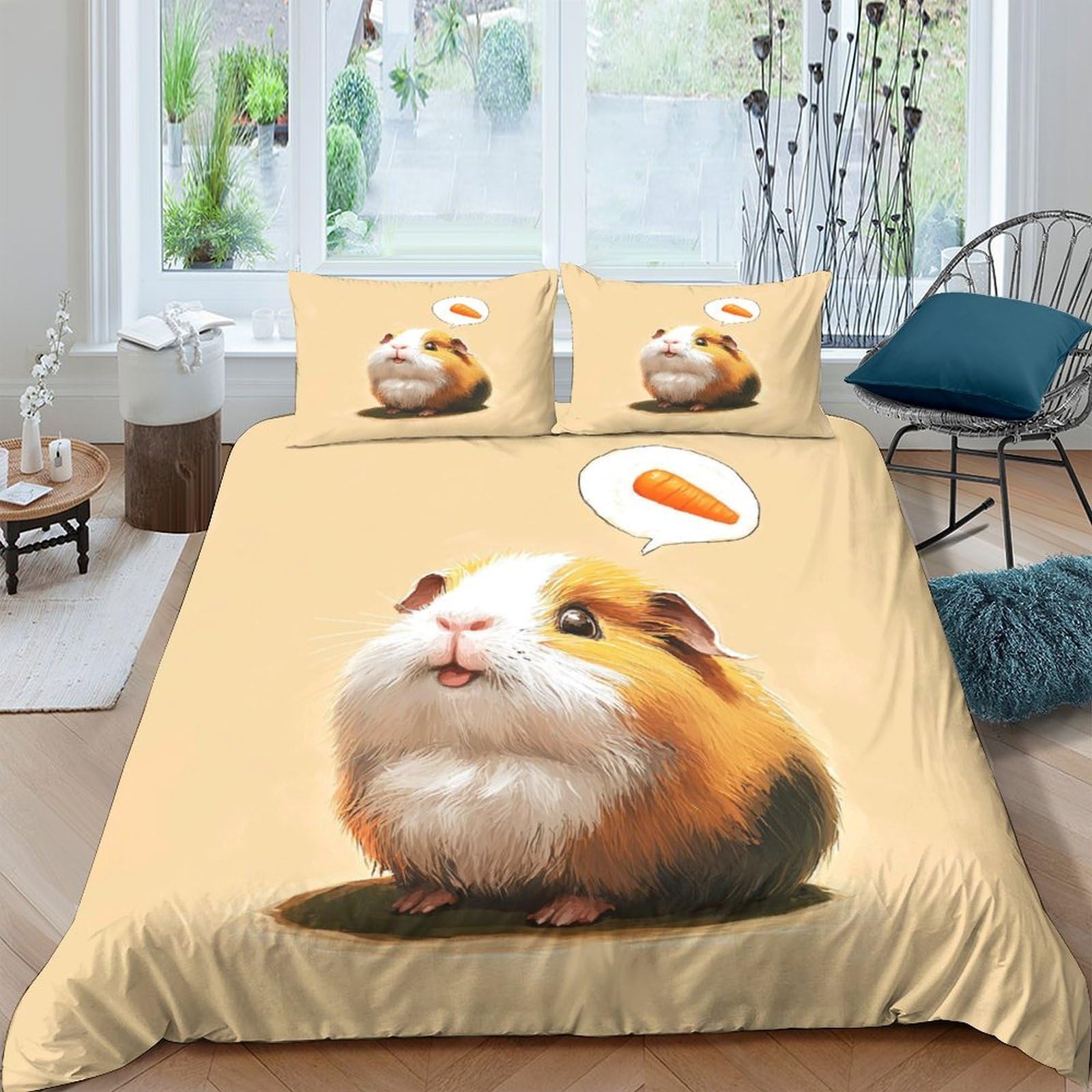 Ctjqhvkz Style-9 3D Printed Cute Guinea Pig Fitted Sheet Microfiber Soft Breathable Carrot Bed Cover For Bedroom Dorm Mattress Decor Single（135X200cm）