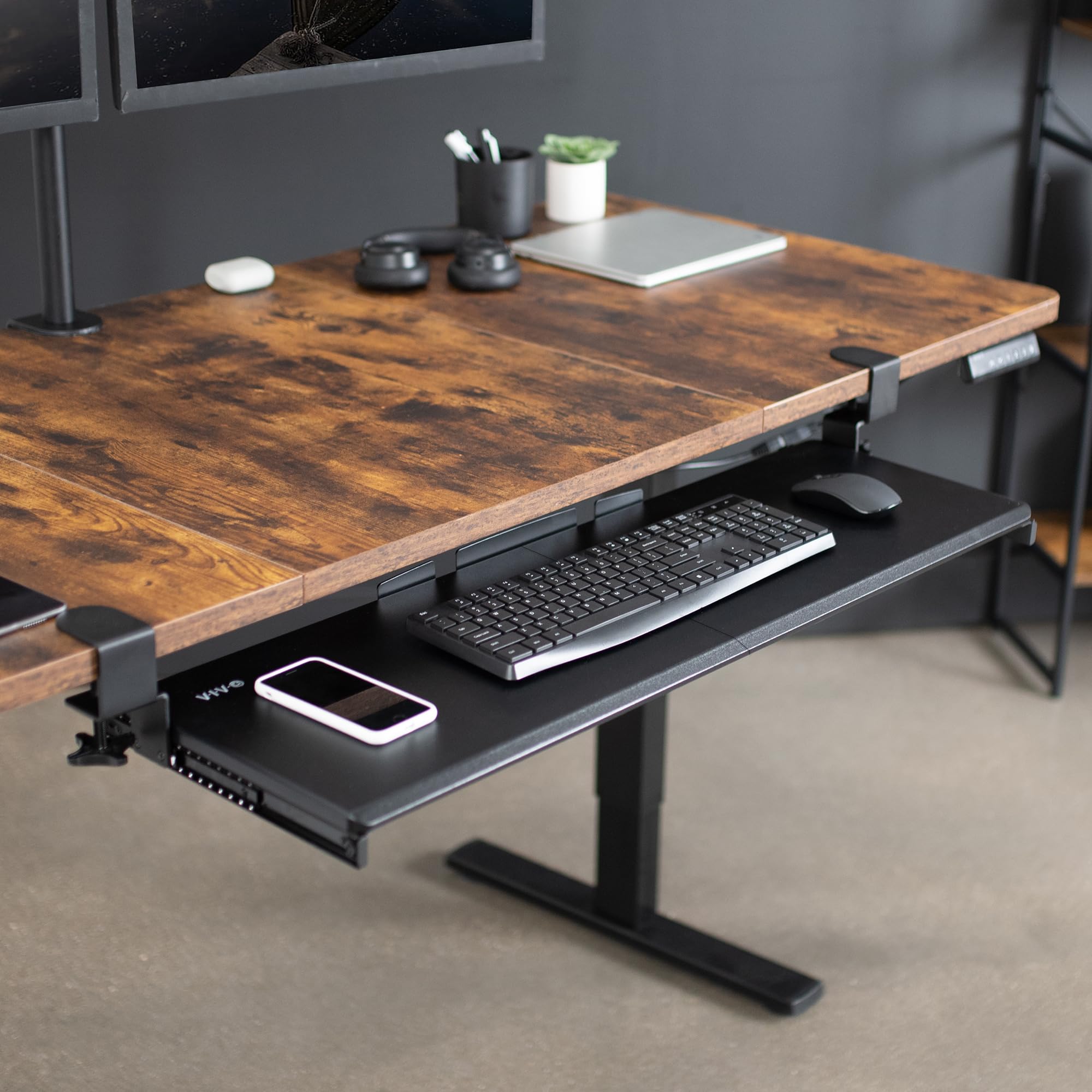 VIVO MOUNT-KB15EB Plateau de Clavier extractible sous Le Bureau avec système de Fixation en C Extra Robuste, 86 cm (102 cm y Compris Les Pinces) x 28 cm, tiroir d'ordinateur Coulissant pour saisir,