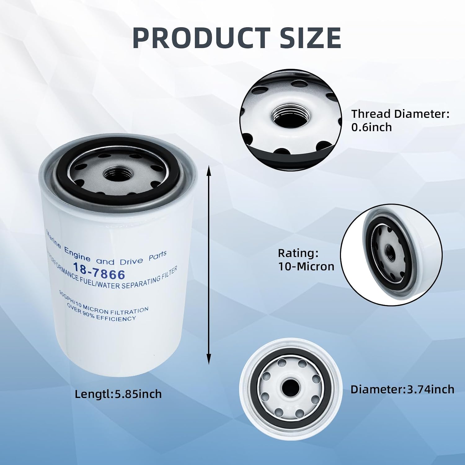 MAR-10MEL-00-00 Fuel Water Separator Filter 10 Micron | Compatible Yamaha 18-7866, Sierra 18-7866, Mercury, OMC | Marine Boat Outboard Engine Fuel Filter Replacement