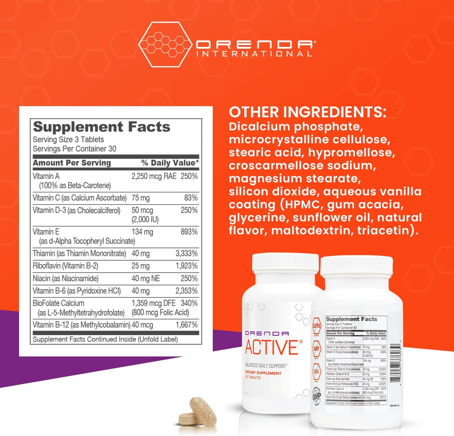 Orenda Active® - Infused with Prickly Pear, Asparagus Extracts, and a Potent Blend of Essential Nutrients, Energy Boost, Immune Support, and Glowing Skin. Proteins, Vitamin E, CoQ10, 90 Capsules - Image 2