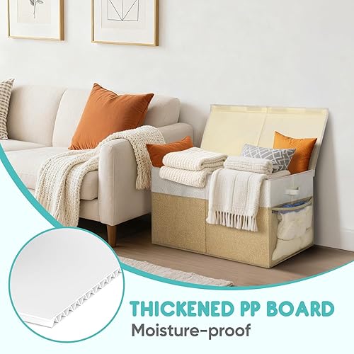 Miniatura 5 de BALEINE Contenedores de almacenamiento de tela con tapa, cajas de almacenamiento plegables extragrandes con divisor para organización del hogar (25