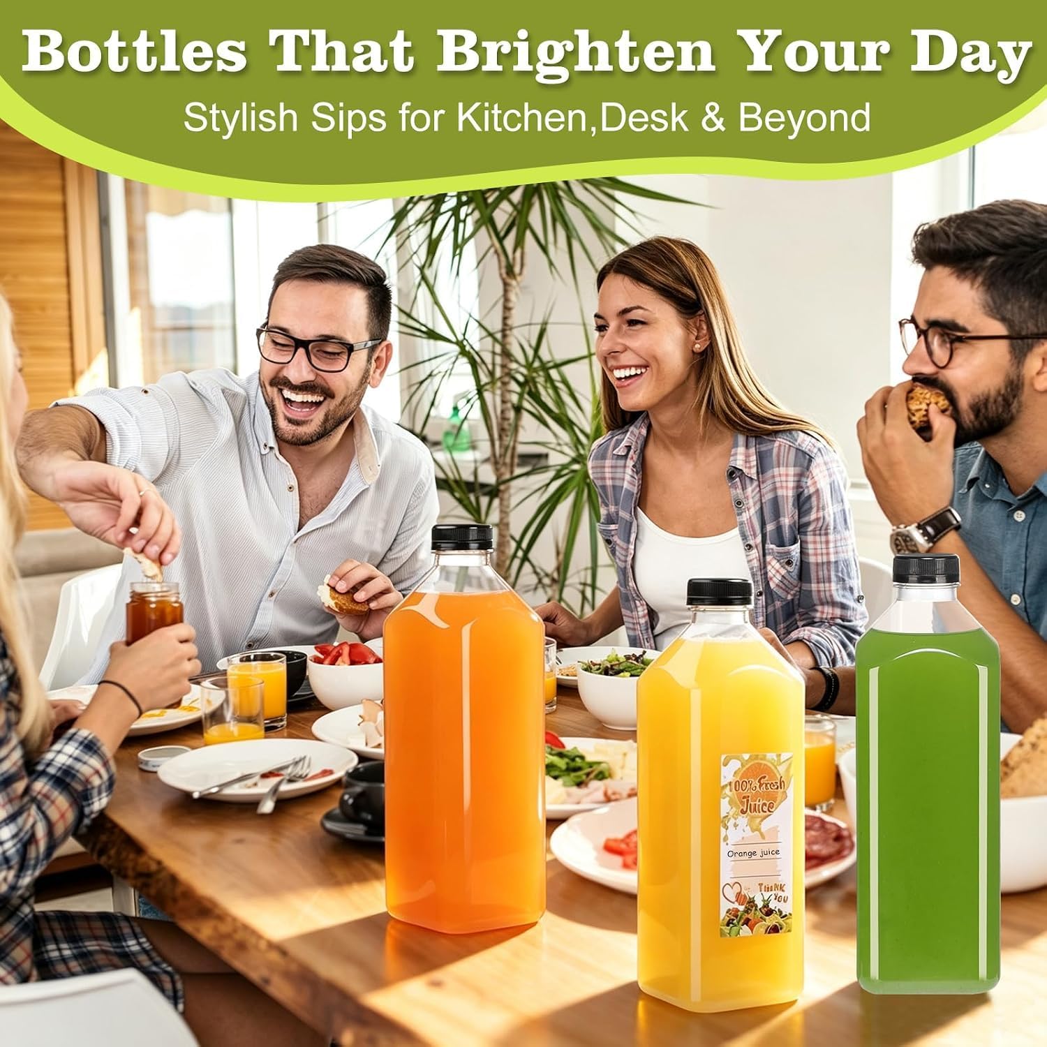 Fhxtcygj 10pcs 50oz Plastic Bottles with Caps, Juice Container with Lids