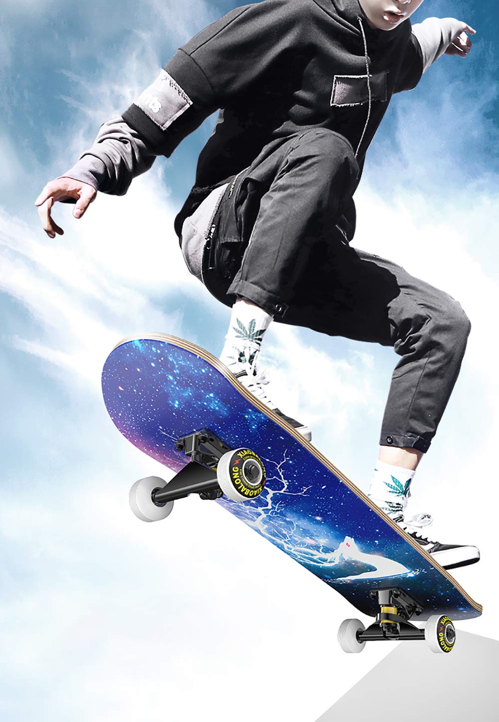 Skateboard Completo, 30 * 8in 9Capas Maple Wood Tabla de Skate Retro, PU Alta Velocidad Rueda +ABEC-11Rodamientos, para Principiantes y Profesionales