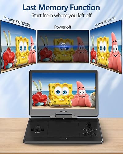 Miniatura 6 de Arafuna Reproductor de DVD portátil de 15.9 pulgadas para automóvil, pantalla giratoria HD de 14.5 pulgadas con batería recargable de 5 horas,