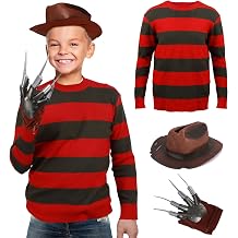 Halloween Killer Costume Kids Sweater Hat Glove Killer Striped Jumper Krueger Halloween Cosplay Outfit 3-14 Years