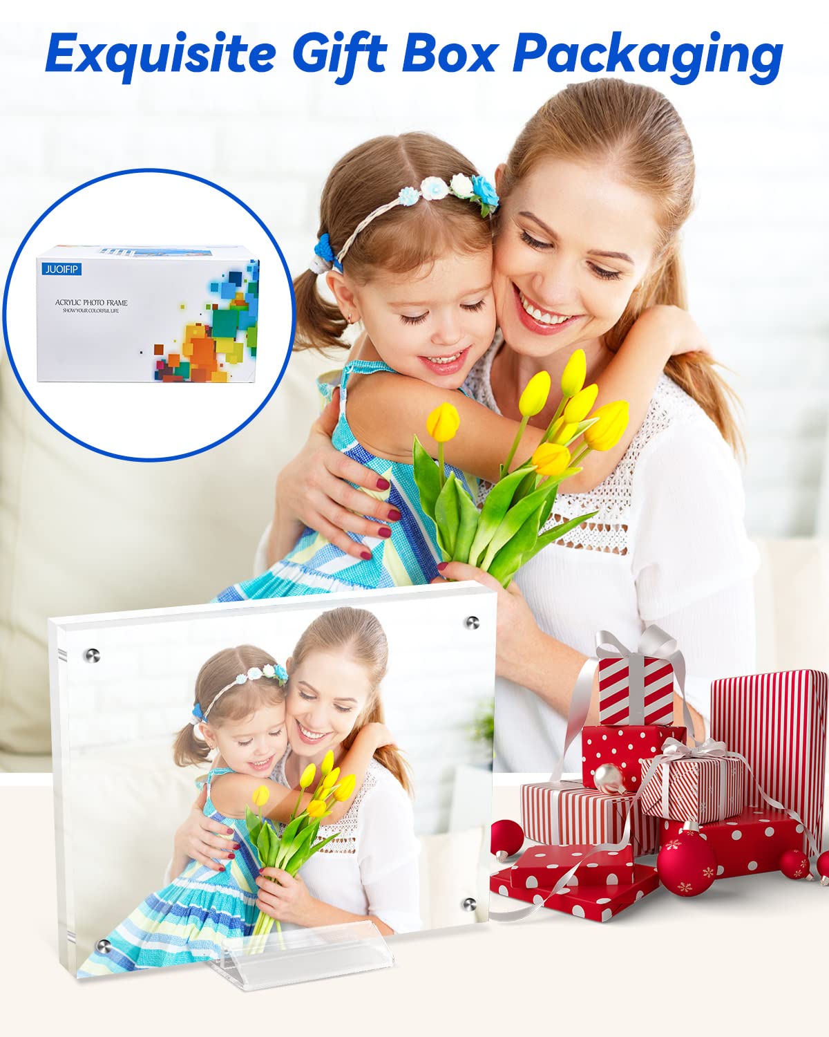 TNELTUEB 1 Pack Acrylic Picture Frame 8x10 Clear Frame for Pictures Free Standing Double Sided Photo Frames Desktop Display Stand for Family Baby Shower Wedding Antique Documents