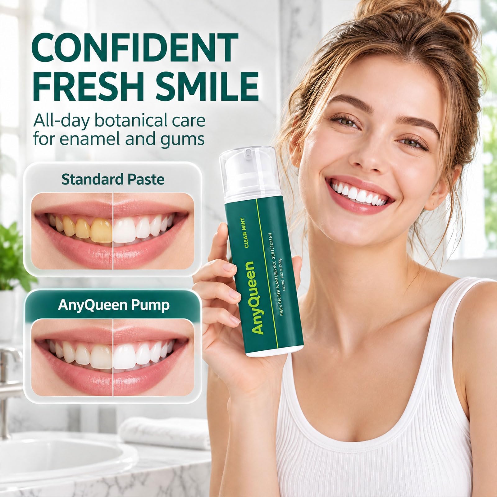 Anyqueen Pasta De Dientes Blanqueadora - Menta, Con Esencia Botánica