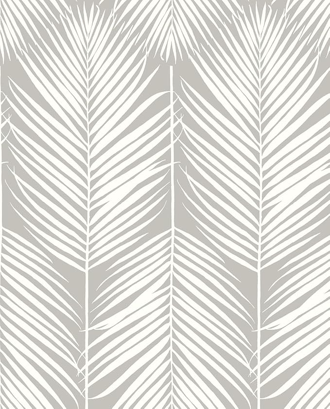 NextWall Palm Silhouette Coastal Peel and Stick Wallpaper (Harbor Grey