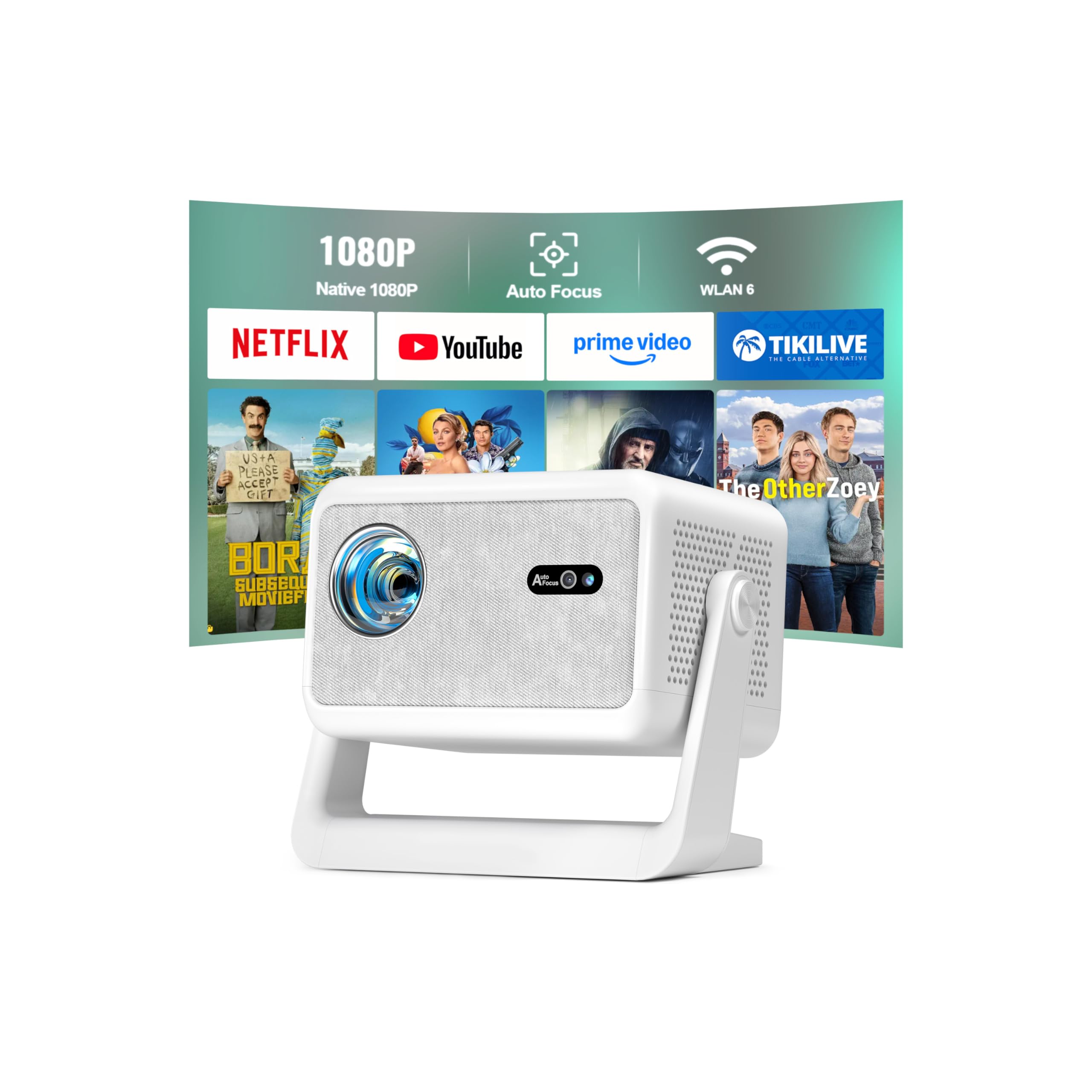 [Now with Netflix &amp; 3500ANSI] 4K Smart Projector with WiFi and Bluetooth, Auto Focus &amp; Keystone Mini Projector with Stand, Outdoor Home Theater Small Proyector for bedroom(Off white)