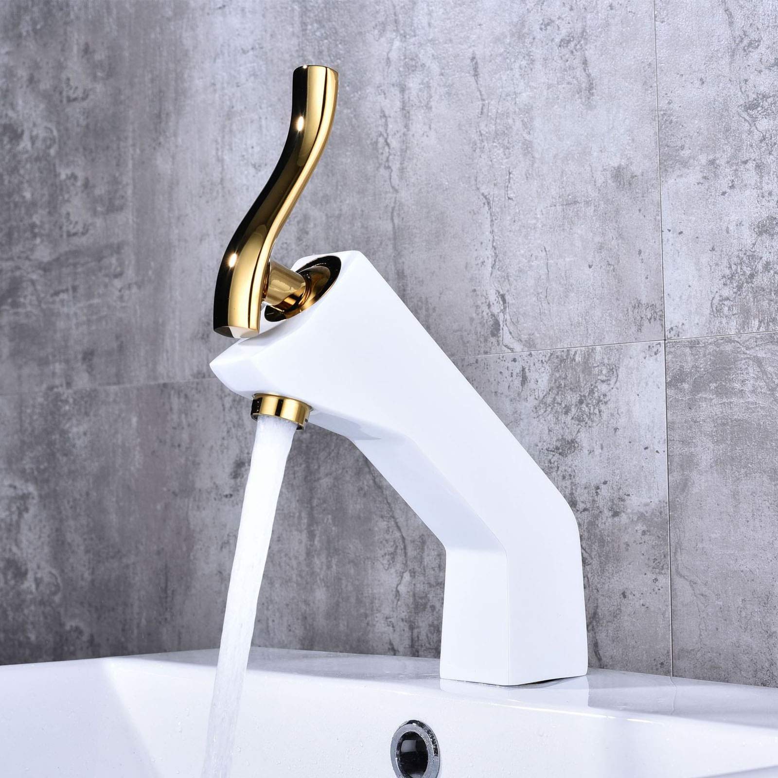 Robinets de mélangeur d'évier de lavabo blanc mitigeur eau chaude et froide laiton