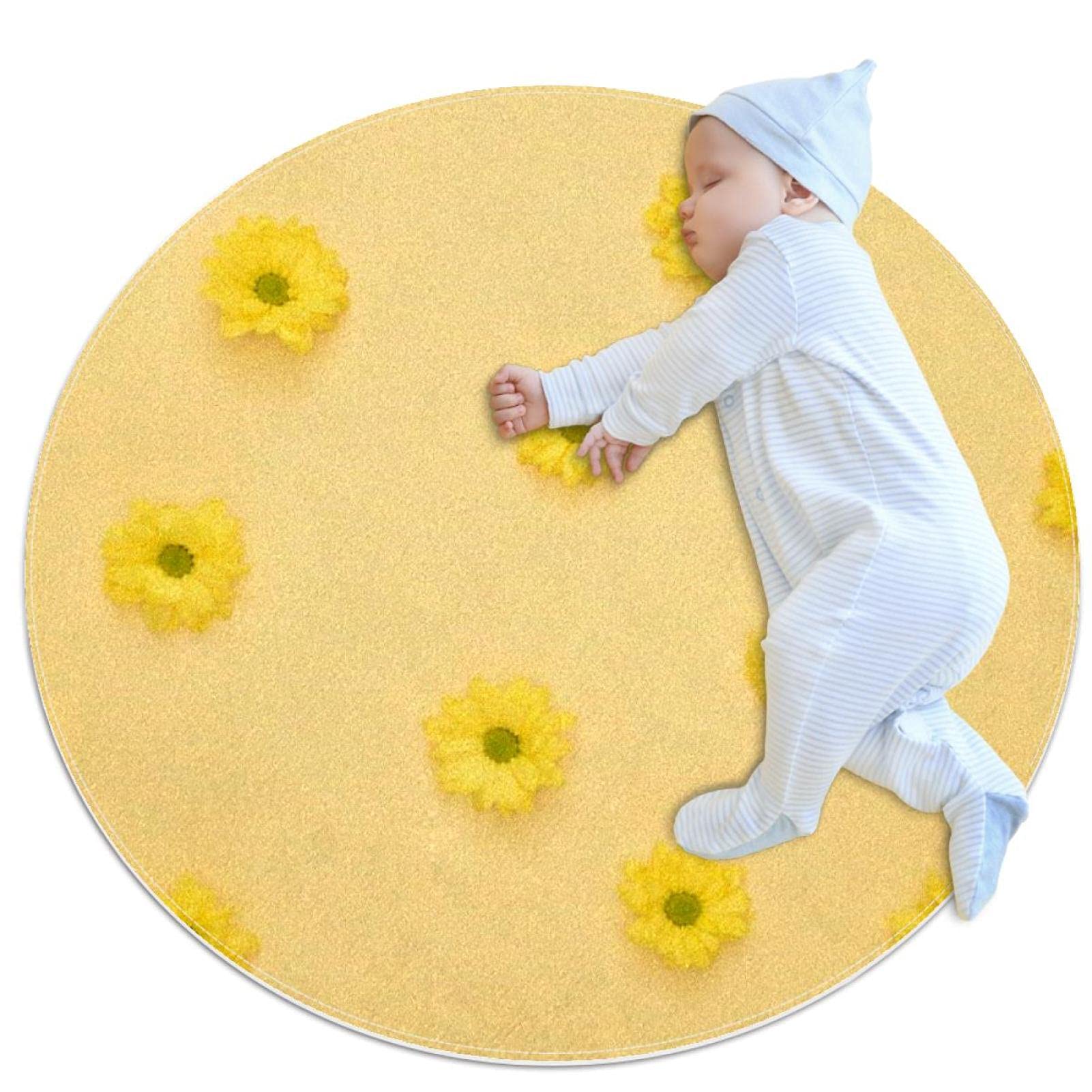 Tapis de salle de bain antidérapant jaune 1m avec motif marguerite pour une sécurité maximale