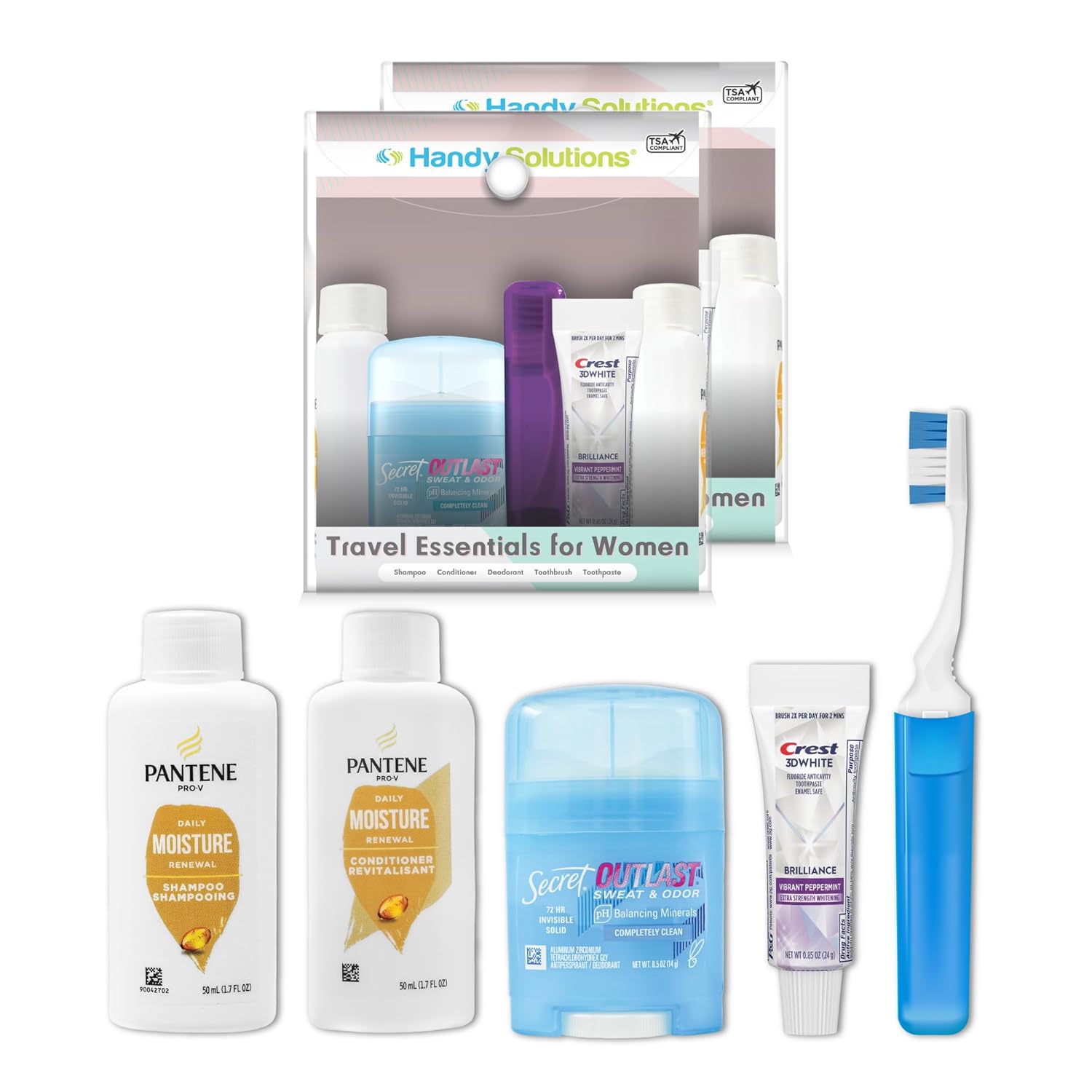 Handy Solutions Women's 6 Piece Compact Travel Essentials Overnight Kit - 2 Pack