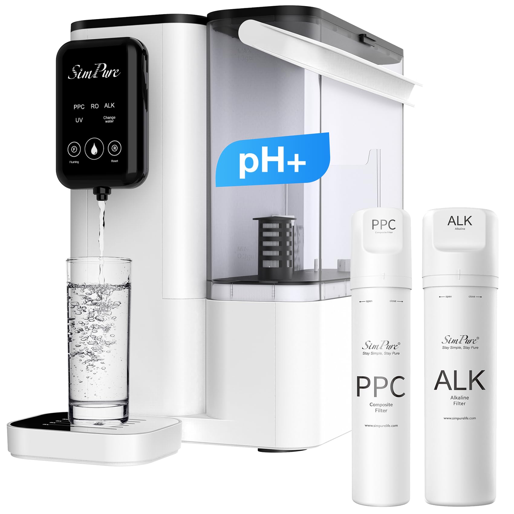 SimPure Y9A Countertop RO Water Filter System, 3 Pre-Installed Filters+ 2 Extra Filters (6-8 Month PPC*1 &ALK*1), Up to 12-18 Months Supply Bundle