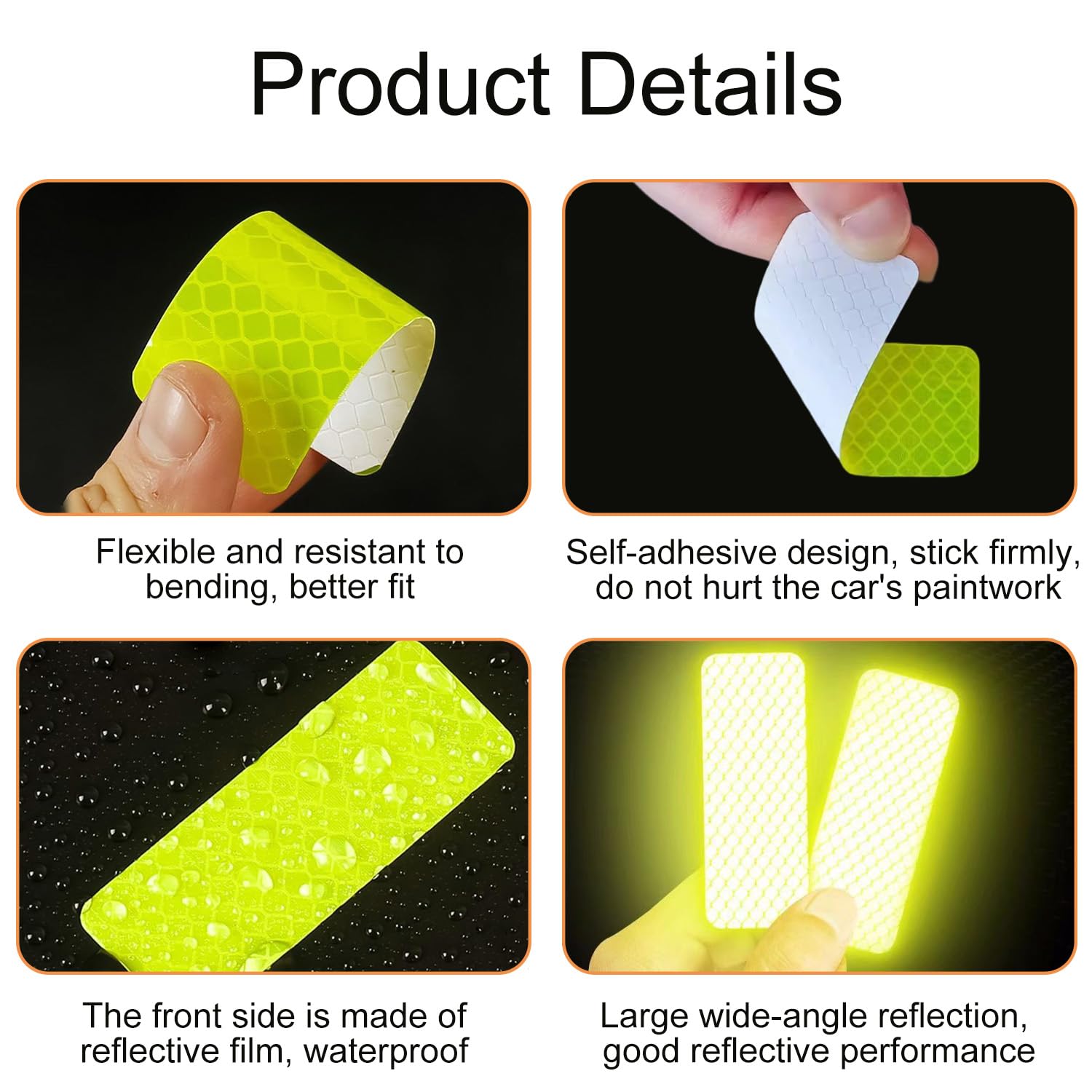 40 adesivi riflettenti impermeabili per la sicurezza esterna per veicoli, biciclette, moto, 3 x 8 cm