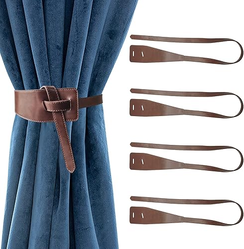 Juego de 4 alzapaños de cuero sintético para cortina, sujetadores clásicos para cortinas, lazos de cortina para el hogar, oficina, sala de estar,