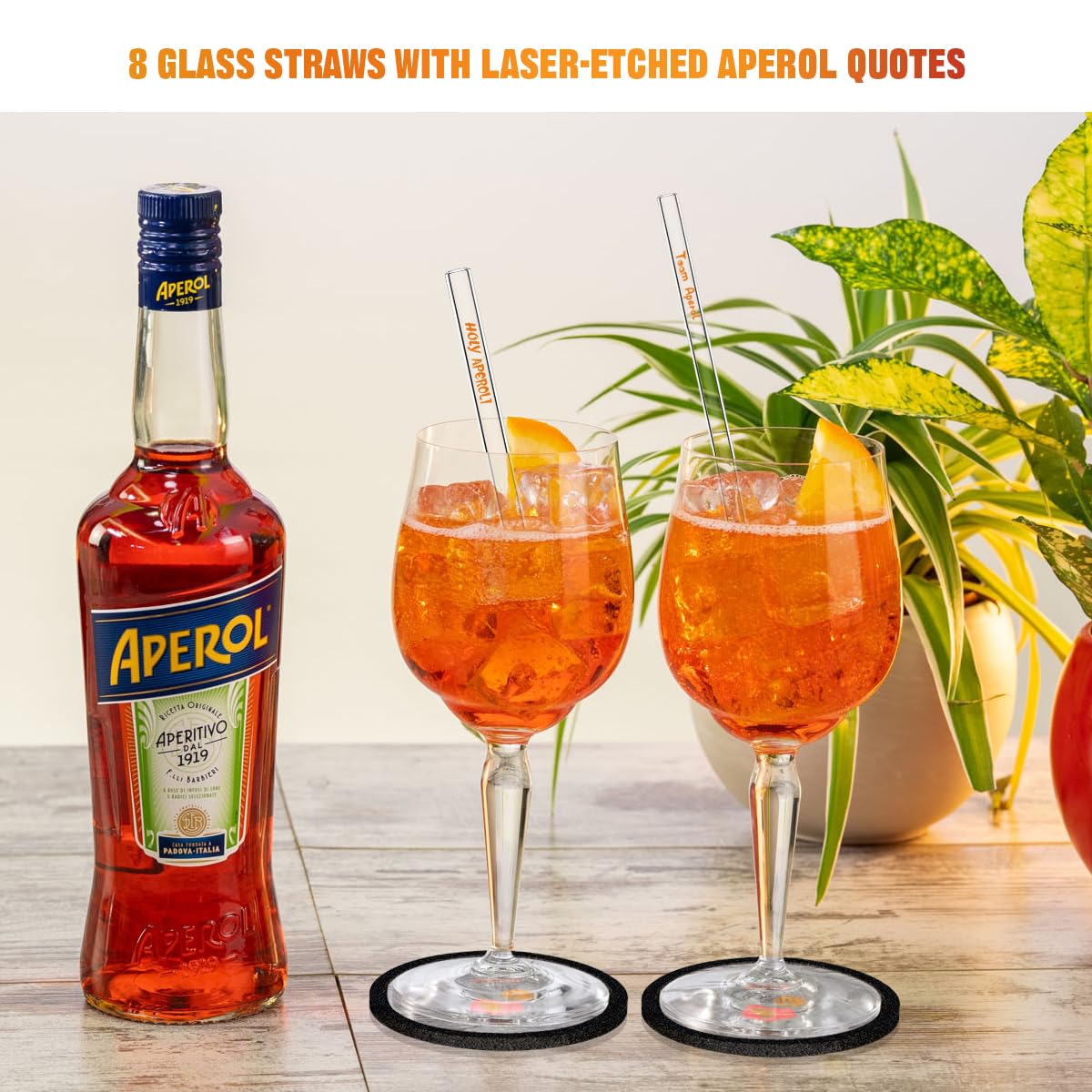 Set di 2 bicchieri Aperol regalo - Bicchieri Aperol Spritz con incisione | Cannucce di vetro | Sottobicchieri in sughero, bicchieri da cocktail, ottimo regalo