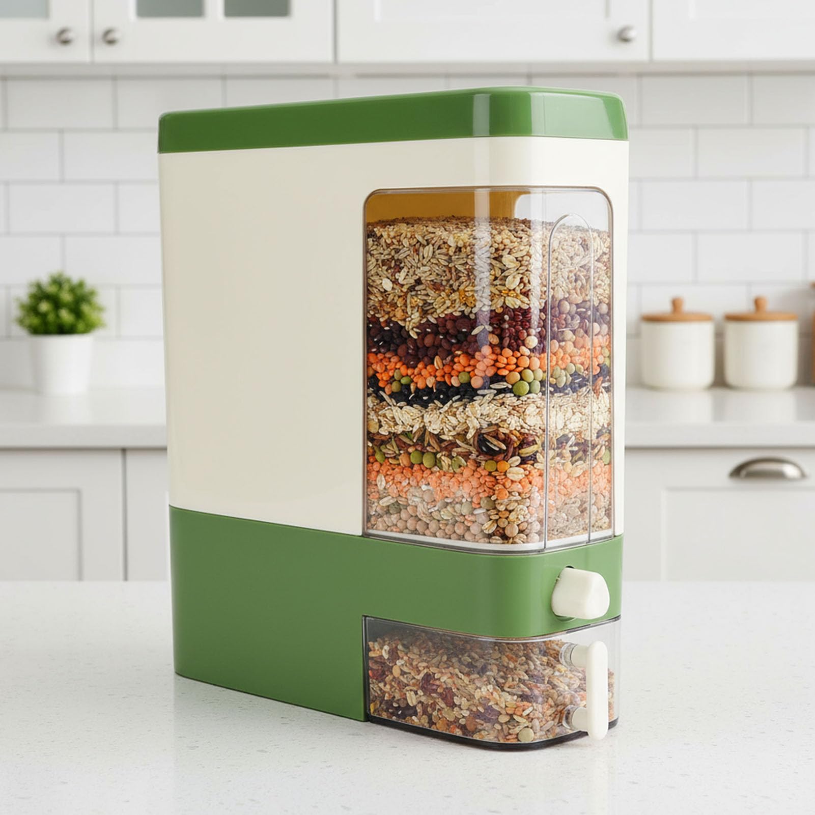Dispenser Di Riso, Contenitore Per La Conservazione Del Riso A Prova Di Umidità, Contenitore Per Alimenti Secchi Salvaspazio Con Misurino, Stoccaggio Versatile, Ideale Per, Dispensa, Casa