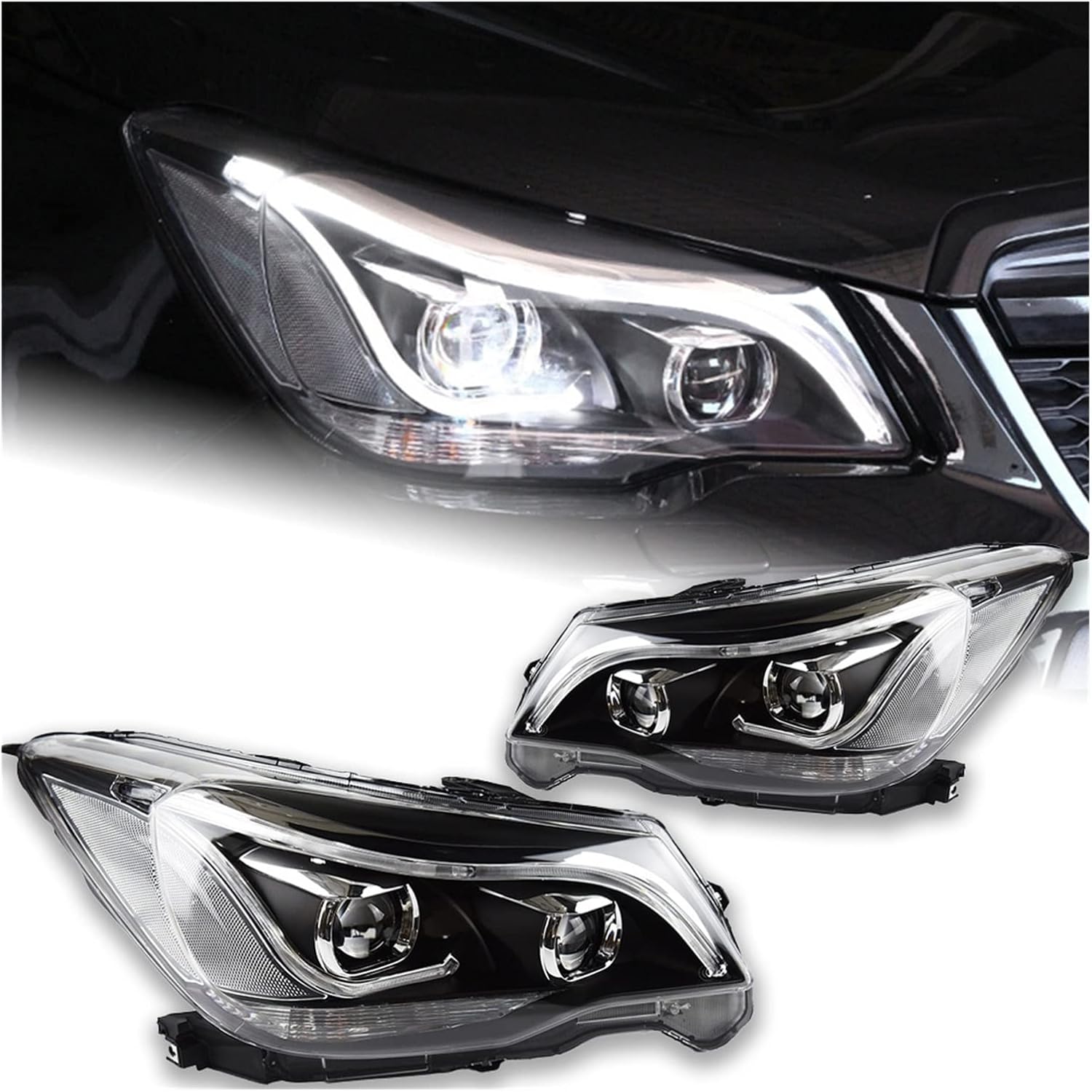 Car Styling Head Lamp LED Headlight Angel Eye DRL Hid Bi Xenon Auto Accessories Compatible With Forester Headlights 2013-2016(Headlight No Bulb)