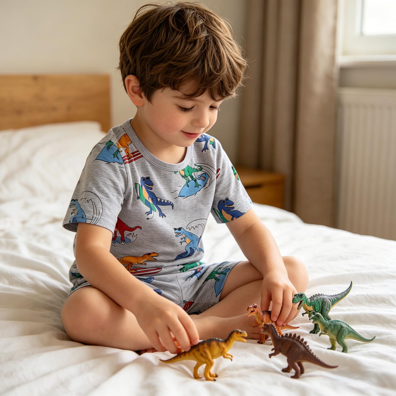 Pigiama estivo a maniche corte per bambini da 3 a 12 anni con dinosauro
