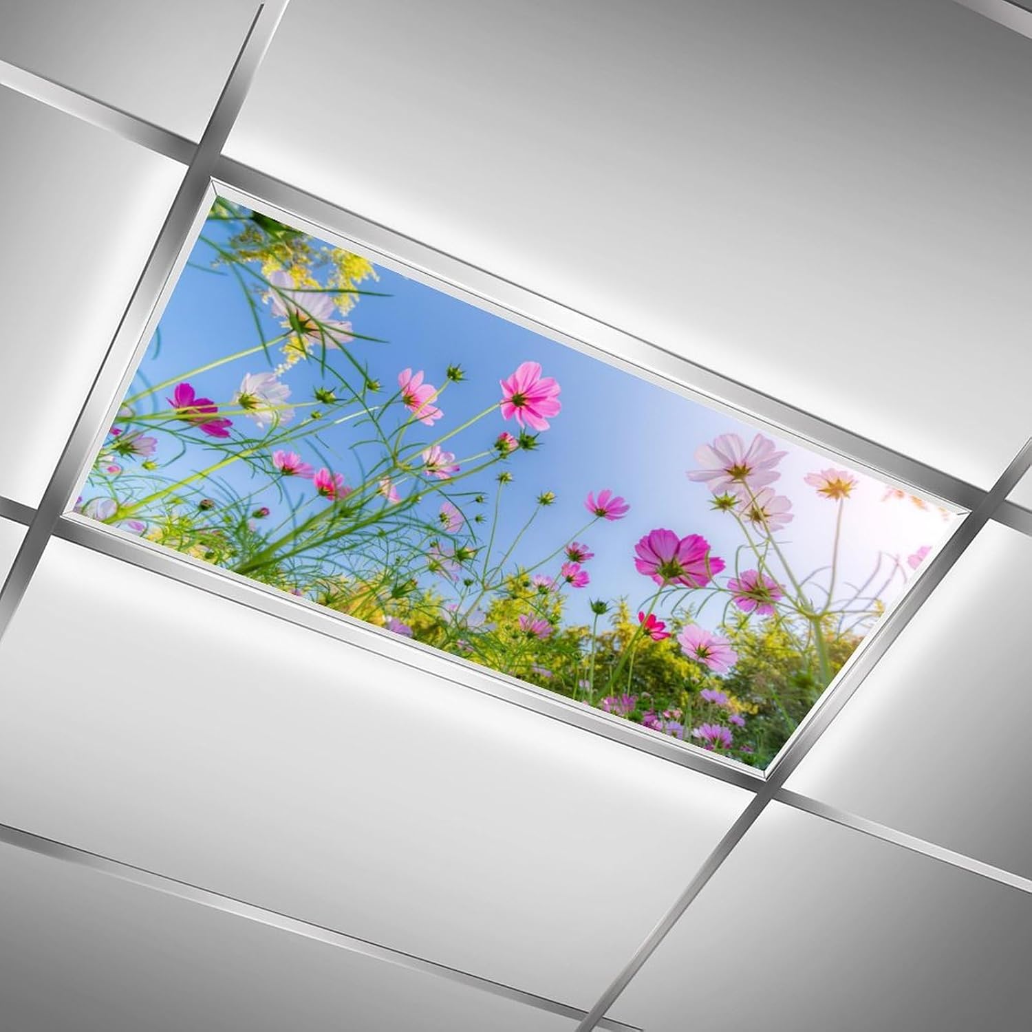 2 Pack Fluorescent Light Cover for Ceiling Light - Flower Bush Magnetic Light Covers Classroom, Light Filters Drop Fluorescent Light Shade Panel for Office Home School,4 x 2 Ft